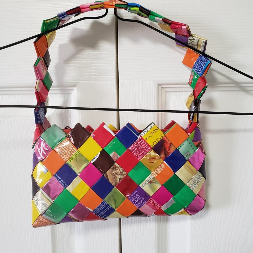 Gum Candy Cookie Wrapper Multi Color Recycled 7" X 4" Shoulder Strap Purse